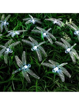 Гирлянда «Нить», 4.5 м, уличная, с насадками «Стрекоза», IP44, 30 LED, 2 режима, солнечная батарея, тёмная нить, свечение белое