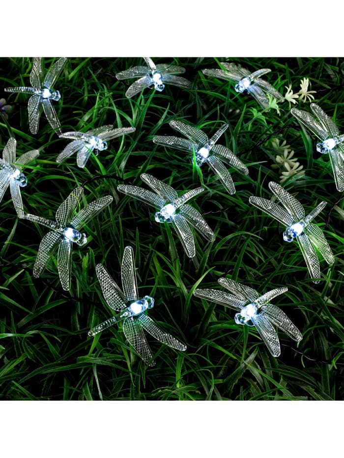 Гирлянда «Нить», 4.5 м, уличная, с насадками «Стрекоза», IP44, 30 LED, 2 режима, солнечная батарея, тёмная нить, свечение белое