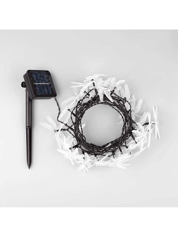 Гирлянда «Нить», 4.5 м, уличная, с насадками «Стрекоза», IP44, 30 LED, 2 режима, солнечная батарея, тёмная нить, свечение белое