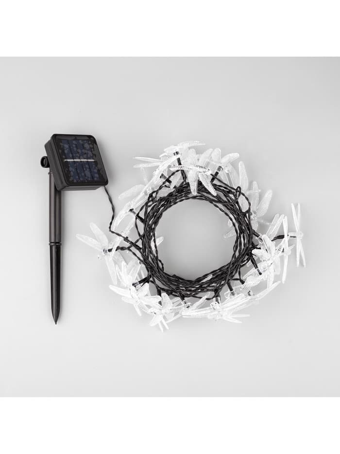 Гирлянда «Нить», 4.5 м, уличная, с насадками «Стрекоза», IP44, 30 LED, 2 режима, солнечная батарея, тёмная нить, свечение тёплое белое