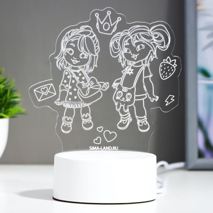 Светильник 3D RISALUX «Подружки», LED-ночник, RGB, от сети