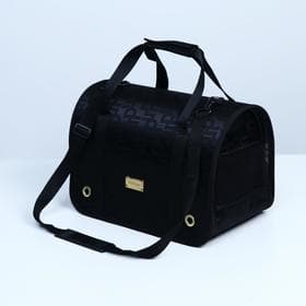 Сумка - переноска для животных «Люкс», 40×25×26 см, ПВХ, жаккард, чёрная