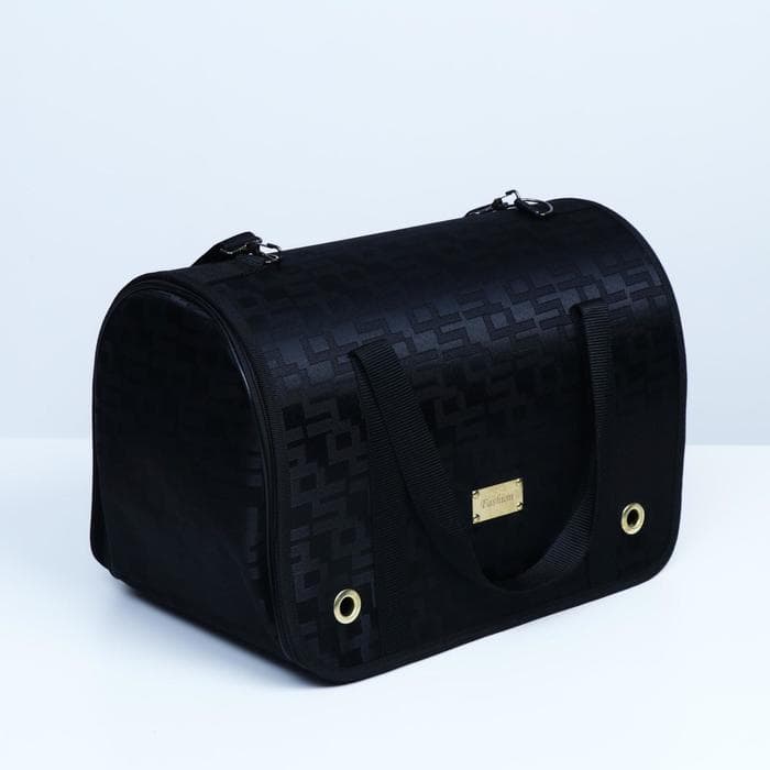 Сумка - переноска для животных «Люкс», 40×25×26 см, ПВХ, жаккард, чёрная