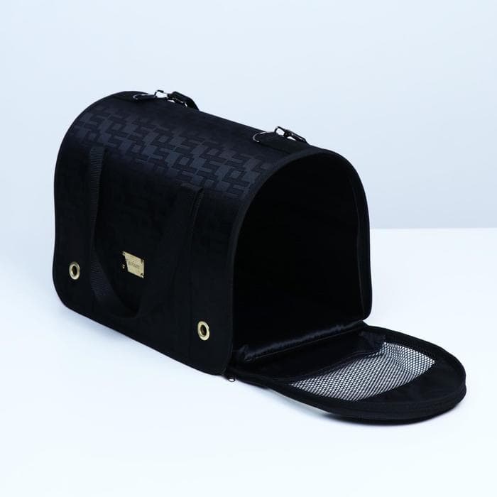 Сумка - переноска для животных «Люкс», 40×25×26 см, ПВХ, жаккард, чёрная
