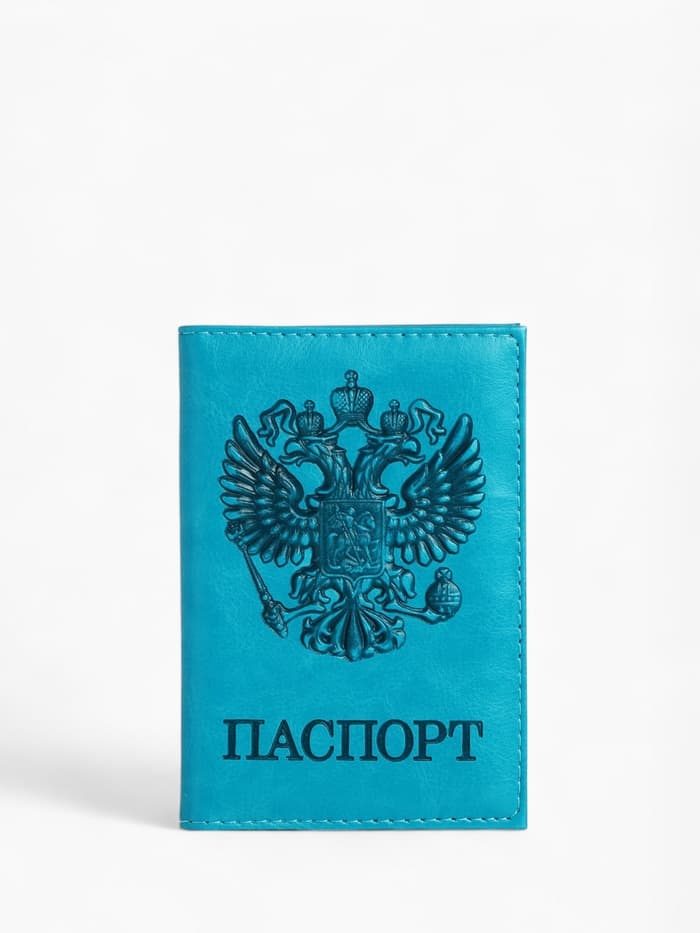 Обложка для паспорта, искусственная кожа, герб 3D, 9.5×0.3×13.5 см, бирюзовая