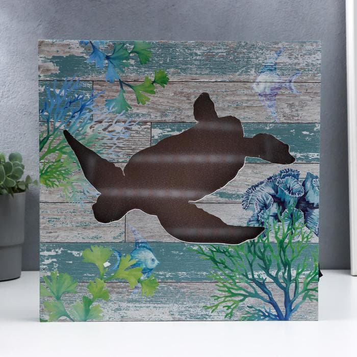 Световая картина настенная RISALUX «Черепашка», панно, LED-ночник, от батареек 3×АА, 3×30×30 см