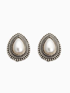 Клипсы «Грейс», капля в огранке, белая в чернёном серебре