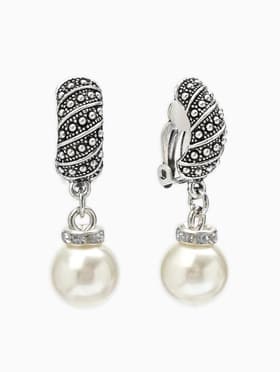 Клипсы «Грейс», диагональ бусин, белая в чернёном серебре