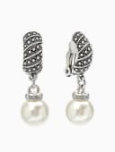 Клипсы «Грейс», диагональ бусин, белая в чернёном серебре