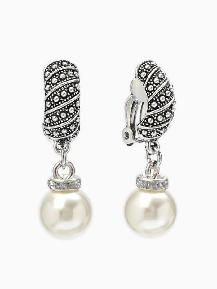 Клипсы «Грейс», диагональ бусин, белая в чернёном серебре