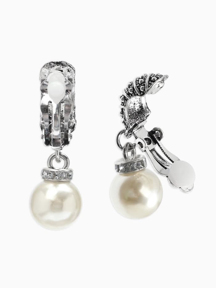 Клипсы «Грейс», диагональ бусин, белая в чернёном серебре