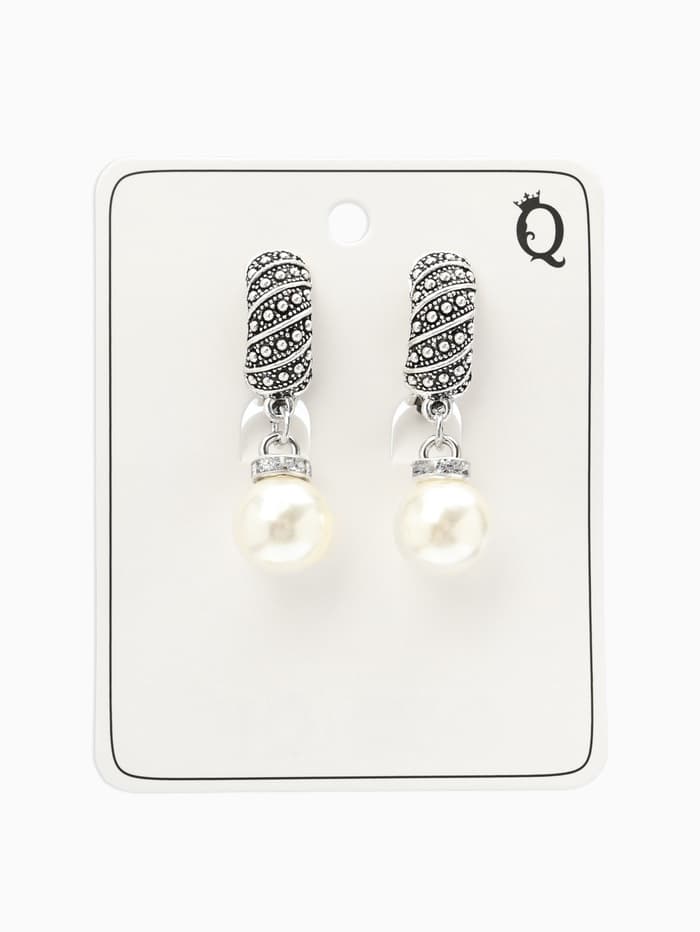 Клипсы «Грейс», диагональ бусин, белая в чернёном серебре