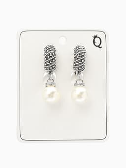 Клипсы «Грейс», диагональ бусин, белая в чернёном серебре