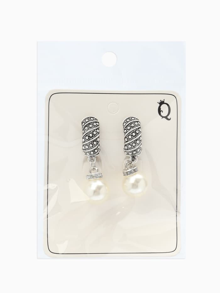 Клипсы «Грейс», диагональ бусин, белая в чернёном серебре