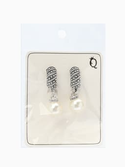 Клипсы «Грейс», диагональ бусин, белая в чернёном серебре