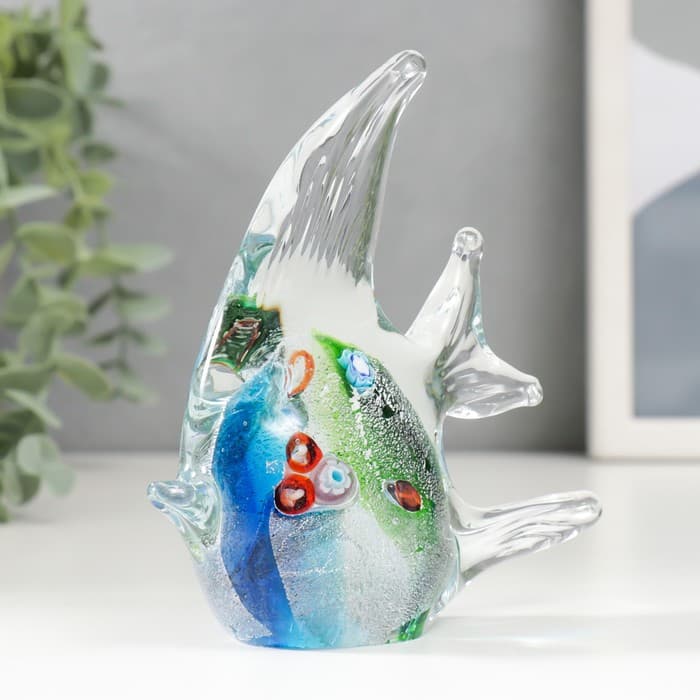 Фигурка стекло «Рыбка многоцветная», под муранское, 3×11×10 см, МИКС