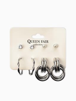 Серьги QF «Кольца и плетение», набор 4 пары, цвет серебро