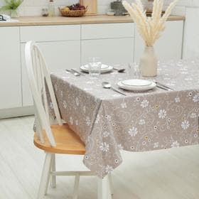 Клеёнка на стол «Ромашковое поле», на тканевой основе, ширина 137 см, рулон 20 метров, толщина 0.25 мм, коричневая