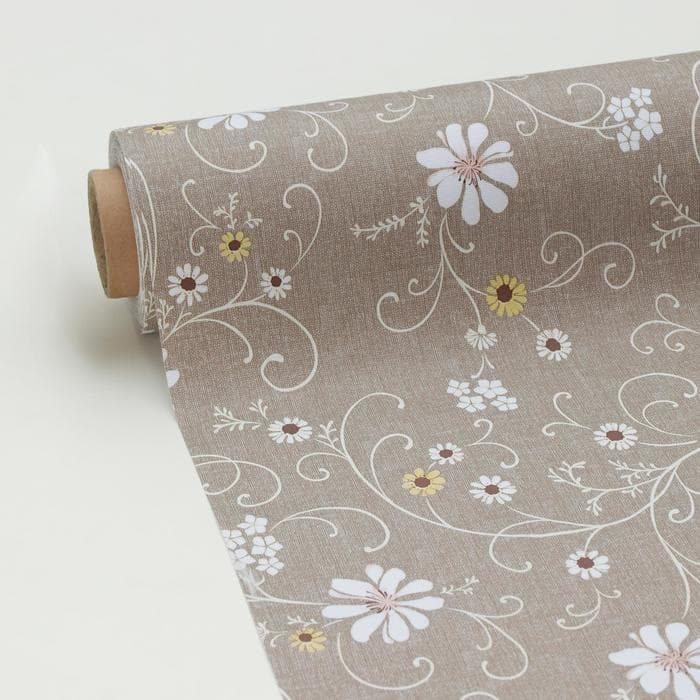 Клеёнка на стол «Ромашковое поле», на тканевой основе, ширина 137 см, рулон 20 метров, толщина 0.25 мм, коричневая
