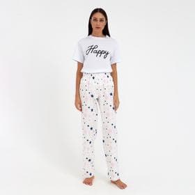 Брюки домашние женские KAFTAN Pink stars, размер 40-42, белые
