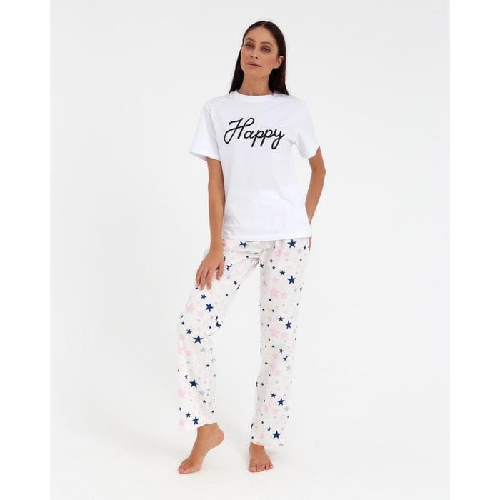 Брюки домашние женские KAFTAN Pink stars, размер 40-42, белые