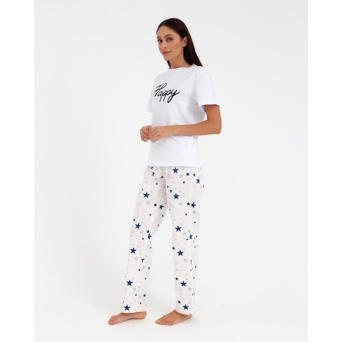 Брюки домашние женские KAFTAN Pink stars, размер 40-42, белые