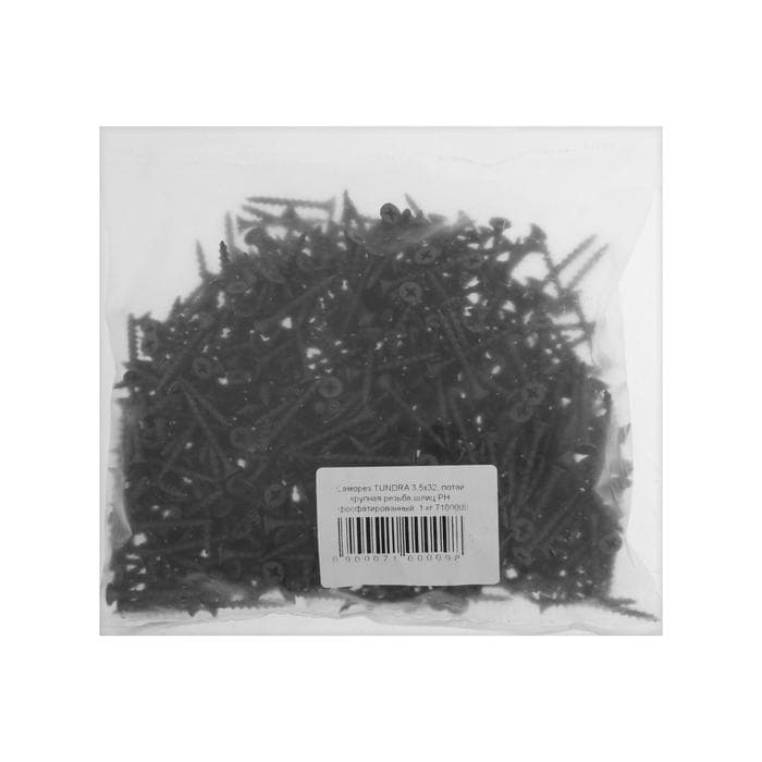 Саморез 3.5×32 мм ТУНДРА PREMIUM, потай, крупная резьба, шлиц PH, фосфатированный, 1 кг