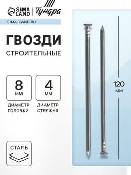 Гвозди ТУНДРА, строительные, ГОСТ 4028-63, без покрытия, 4×120 мм, фасовка 0.2 кг