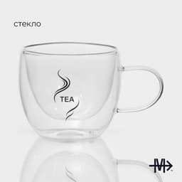 Кружка с двойными стенками Magistro «Дуо.Tea», 200 мл, 12.5×9×7.5 см, стекло, прозрачная