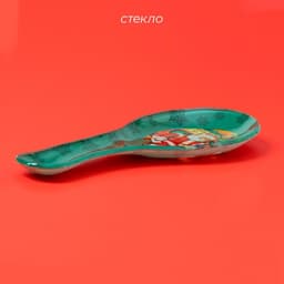 Подставка под ложку Доляна «Счастливый Санта», 21×7.5 см, стекло, зелёная