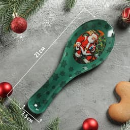 Подставка под ложку Доляна «Счастливый Санта», 21×7.5 см, стекло, зелёная