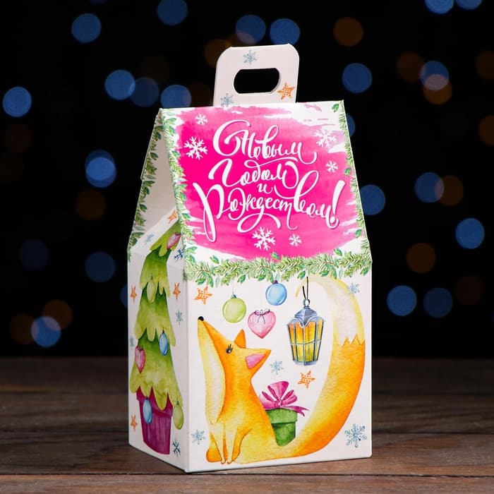 Подарочная новогодняя коробка «Домик зверят», 9.1×7×15.7 см