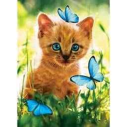 Алмазная мозаика с полным заполнением на холсте «Котёнок с бабочками», 15×21 см