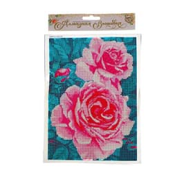 Алмазная мозаика с полным заполнением на холсте «Розы на кусте», 15×21 см