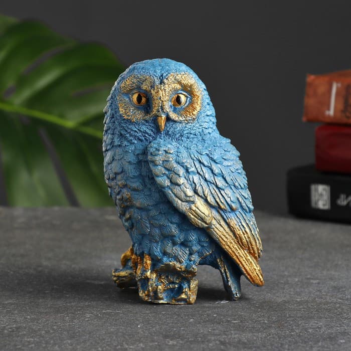 Фигурка гипс «Сова на пеньке», серо-голубой, 10×9×14.5 см, МИКС