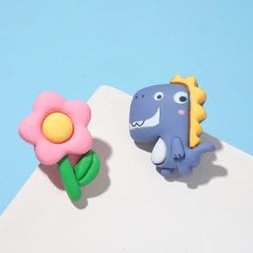 Серьги пластик «Вкусности», динозаврик и цветочек, сине-розовые