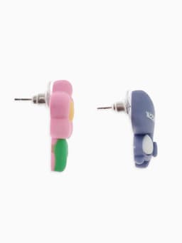 Серьги пластик «Вкусности», динозаврик и цветочек, сине-розовые