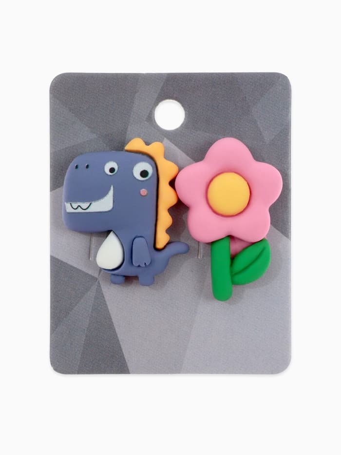 Серьги пластик «Вкусности», динозаврик и цветочек, сине-розовые