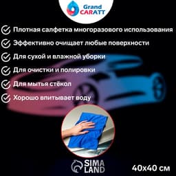 Тряпка для мытья автомобиля, Grand Caratt, микрофибра, 350 г/м², 40×40 см синий