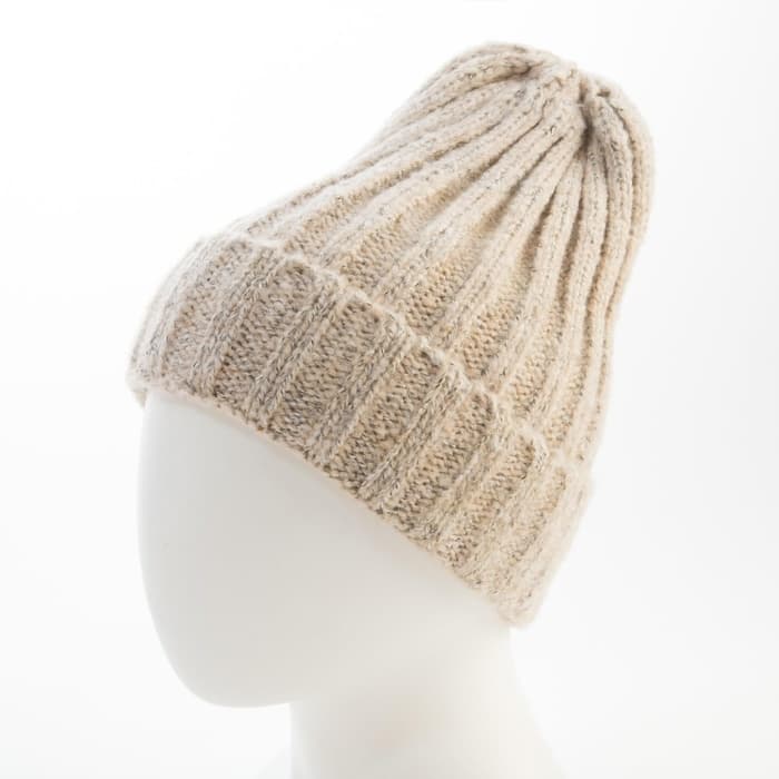 Шапка в рубчик женская с отворотом MINAKU, размер 54-56, бежевая