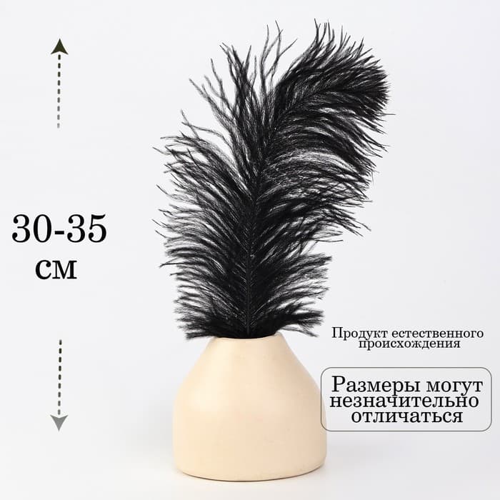 Перо для декора, размер: 30-35 см, цвет чёрный