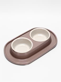 Миска двойная для животных «Мур-мяу», 300 мл, на подставке, пластик, бежевая