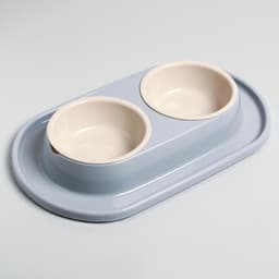 Миска двойная для животных «Мур-мяу», 300 мл, на подставке, пластик, серая