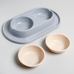 Миска двойная для животных «Мур-мяу», 300 мл, на подставке, пластик, серая