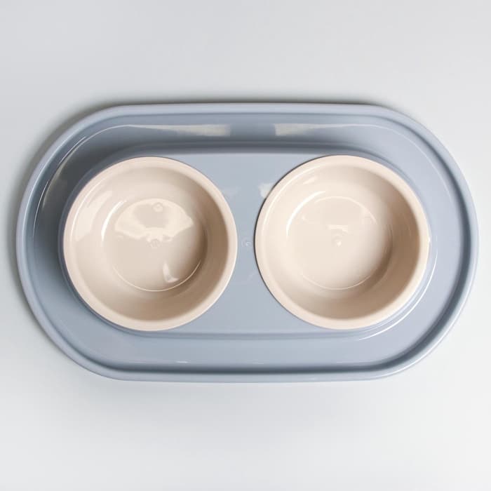 Миска двойная для животных «Мур-мяу», 300 мл, на подставке, пластик, серая