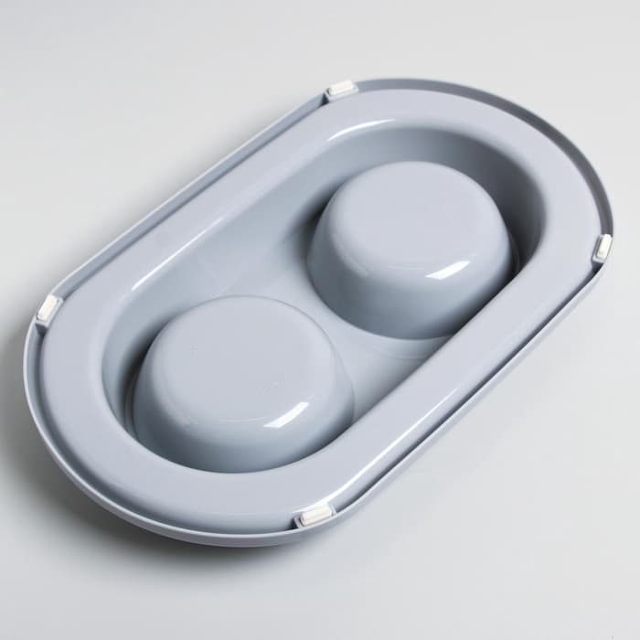 Миска двойная для животных «Мур-мяу», 300 мл, на подставке, пластик, серая