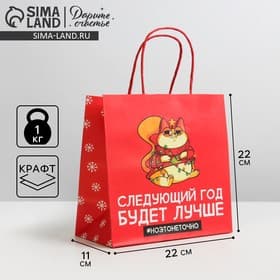 Пакет подарочный новогодний «Следующий год будет лучше», 22×22×11 см