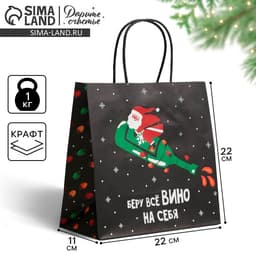 Пакет подарочный новогодний «Беру всё вино на себя», 22×22×11 см
