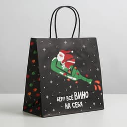 Пакет подарочный новогодний «Беру всё вино на себя», 22×22×11 см