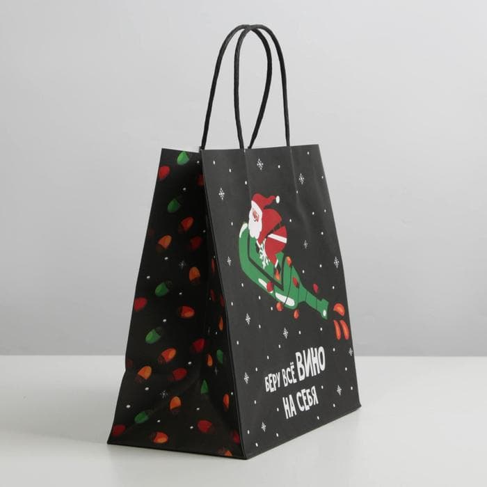 Пакет подарочный новогодний «Беру всё вино на себя», 22×22×11 см